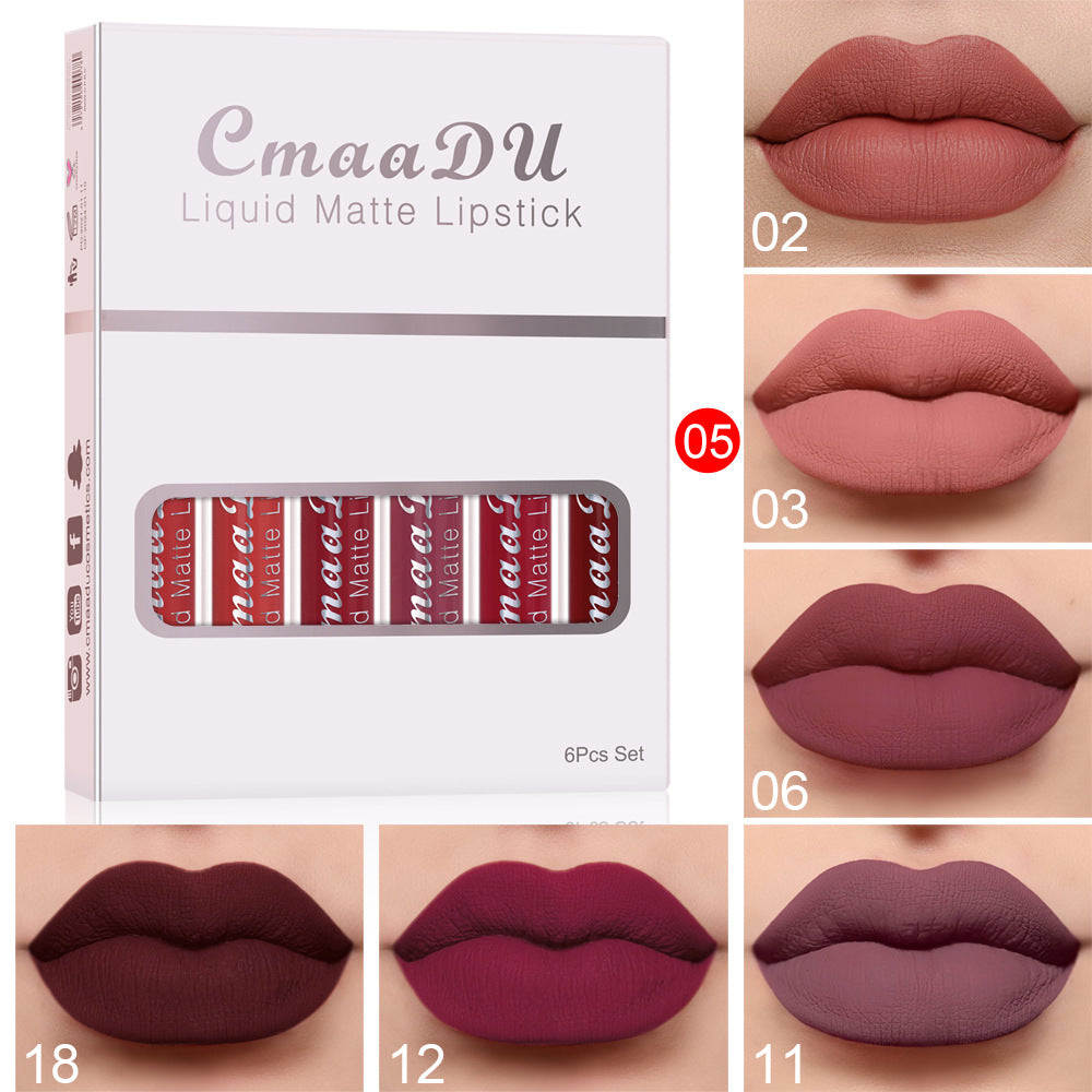 6-Pack Matte Waterproof Lipstick Set – Non-Stick Cup, Smudge-Proof & Long-Lasting Lip Gloss