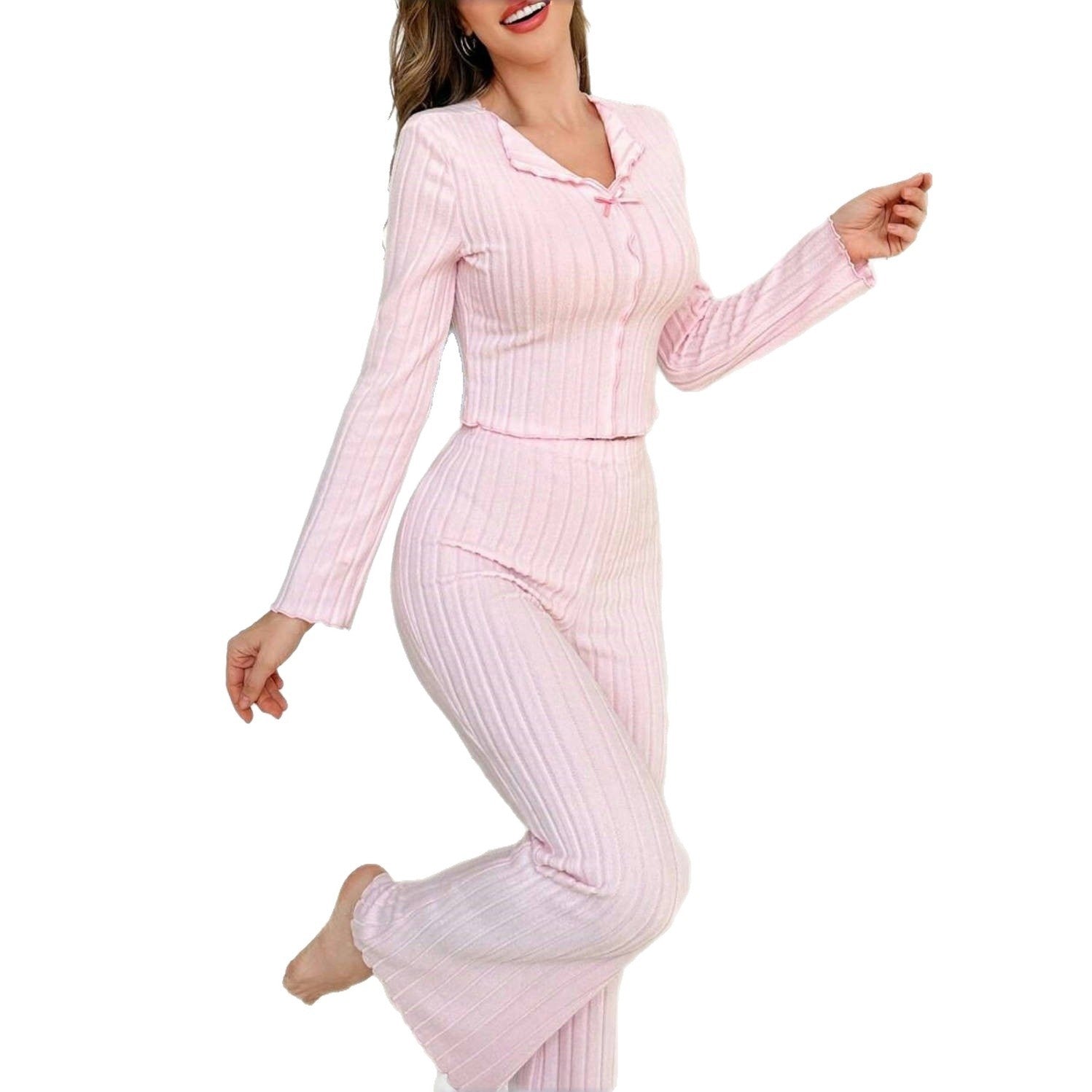 Women's Suit Lapel Bow Long Sleeve Trousers Casual Thickening
