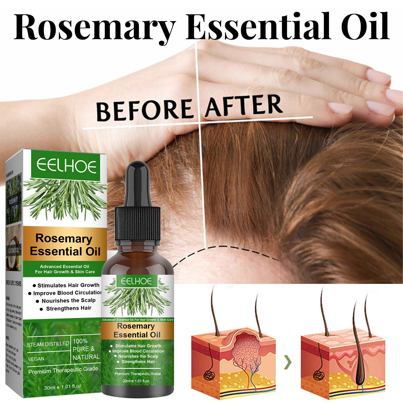 Rosemary Hair Growth Essential Oil – Anti Hair Loss, Scalp Nourishing & Root Strengthening Serum