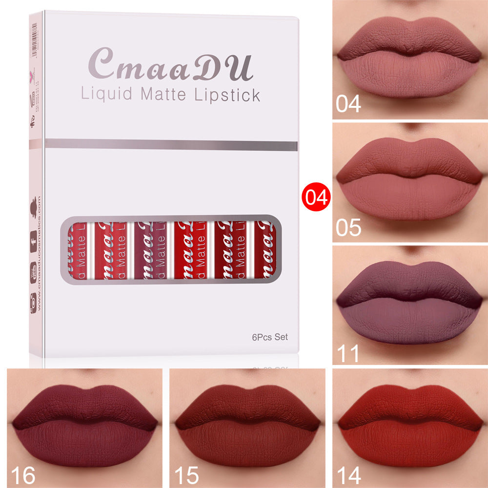 6-Pack Matte Waterproof Lipstick Set – Non-Stick Cup, Smudge-Proof & Long-Lasting Lip Gloss
