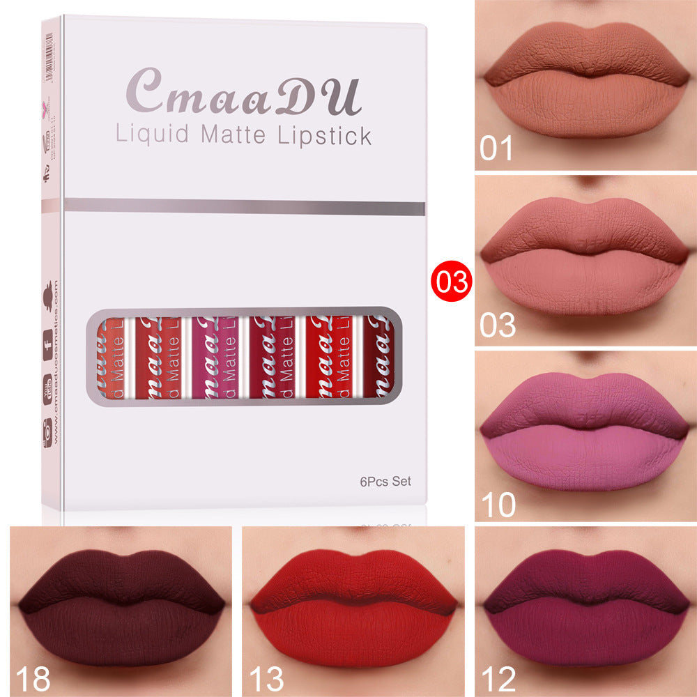 6-Pack Matte Waterproof Lipstick Set – Non-Stick Cup, Smudge-Proof & Long-Lasting Lip Gloss