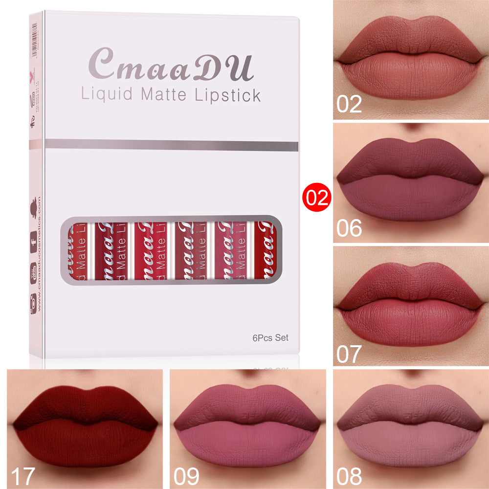 6-Pack Matte Waterproof Lipstick Set – Non-Stick Cup, Smudge-Proof & Long-Lasting Lip Gloss