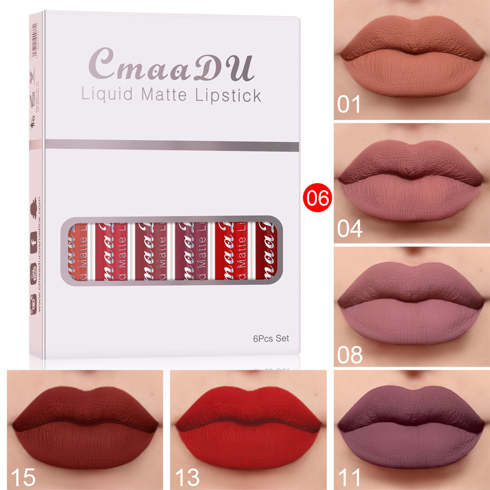 6-Pack Matte Waterproof Lipstick Set – Non-Stick Cup, Smudge-Proof & Long-Lasting Lip Gloss